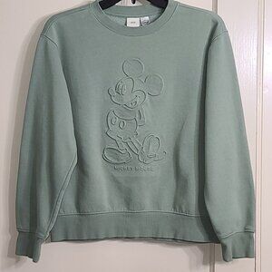 H &M Disney Mickey Mouse Embroidered Women's Sweat Shirt XS Long Sleeve Crew